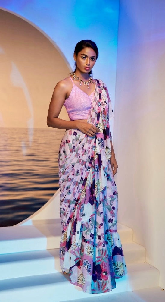 Lavender Bliss - Ready To Wear Ruffle Saree With Blouse