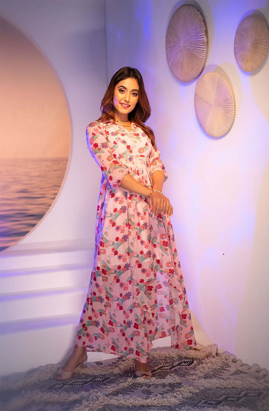 Pink Hibiscus Kurti Palazzo