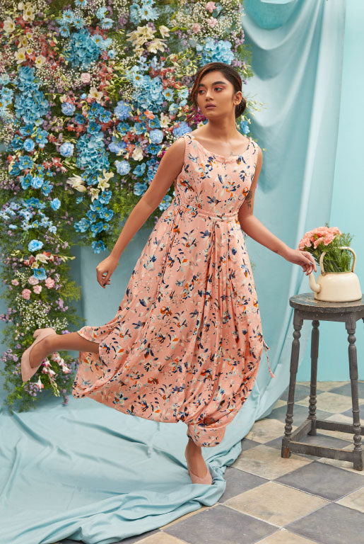 Coral Carnation Saree Jumpsuit