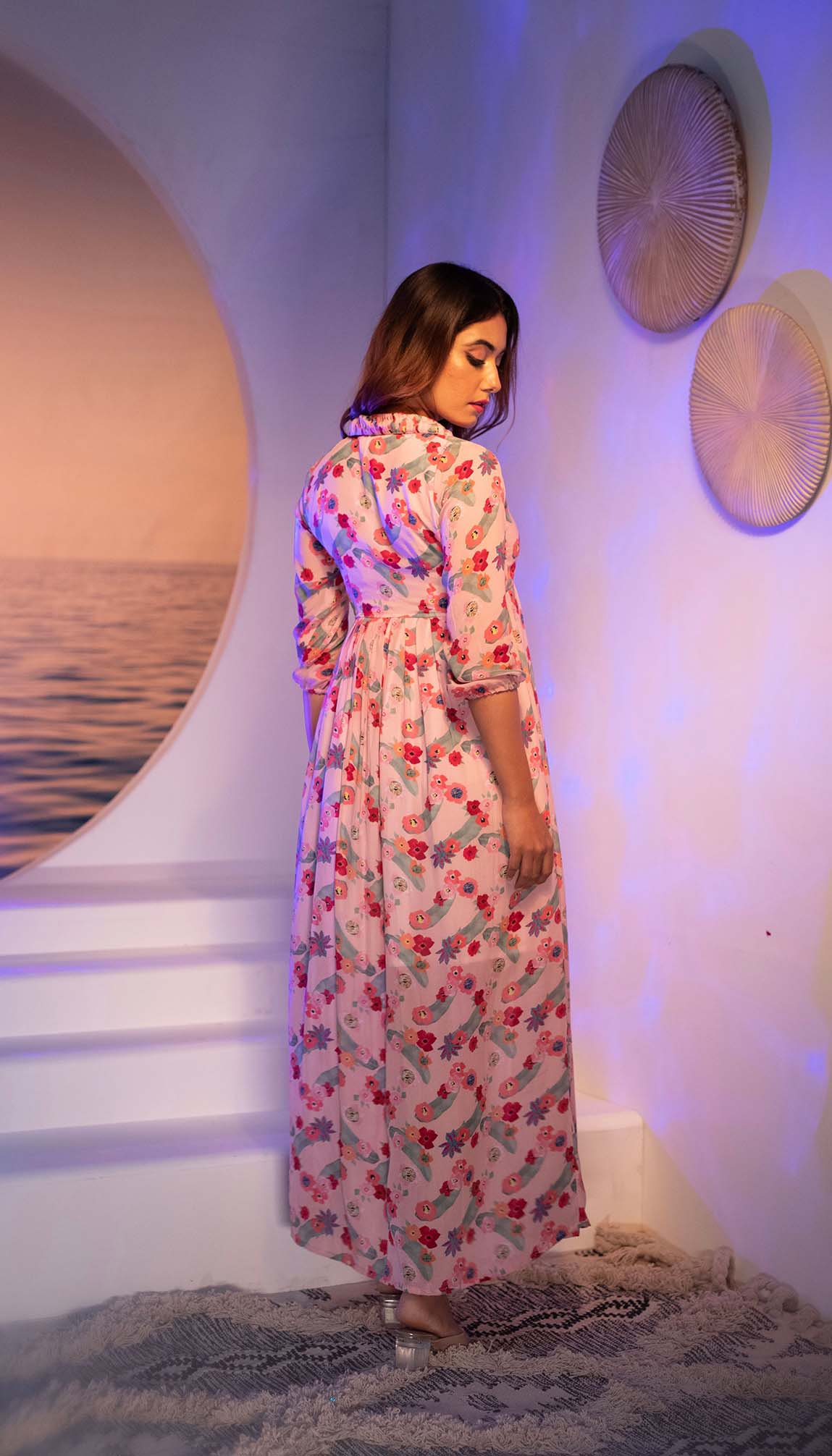 Hibiscus Pastel Pink Kurti Palazzo Set