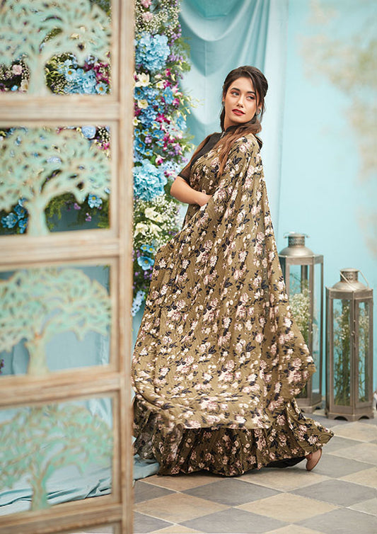 Earthy green Layered Saree Skirt