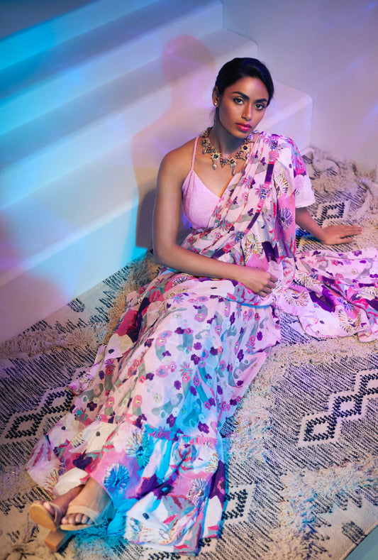 Lavender Bliss - Ready To Wear Ruffle Saree With Blouse