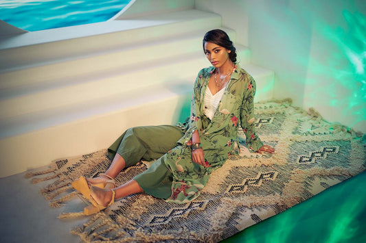 olive sea overcoat with culotte set